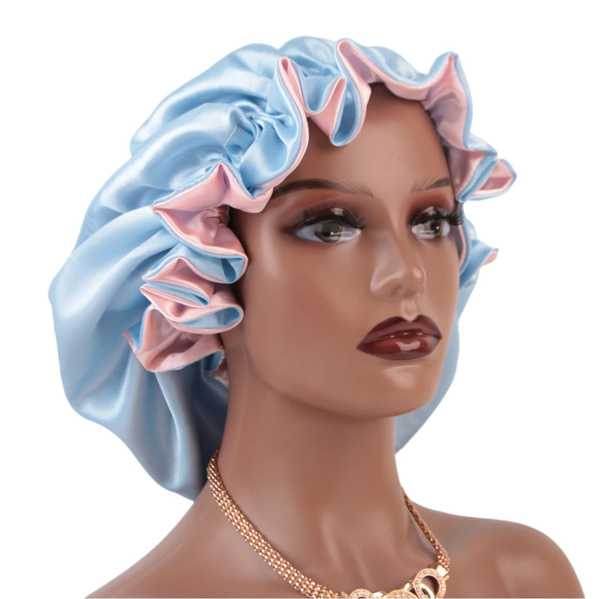 Double Layer Satin Sleep Bonnet – Lace Edge Hair Cap for Women | Curly & Natural Hair