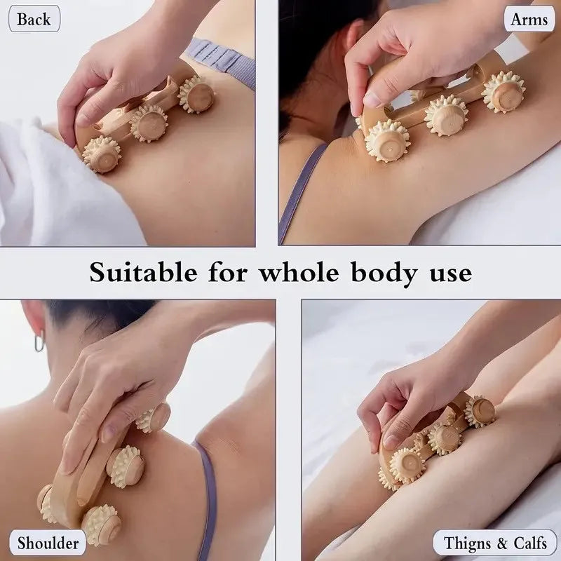 Wooden Body Massage Roller | Deep Tissue Relief for Neck, Back & Legs