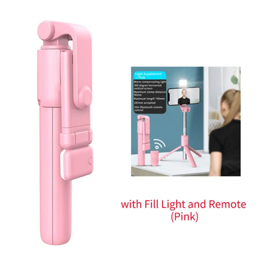 Selfie Stick Tripod with Bluetooth Remote & LED Fill Light – Phone Holder for Live Streaming