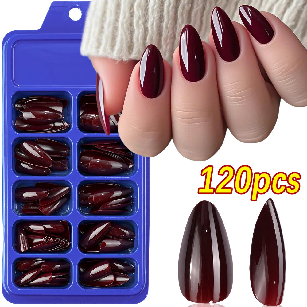 French Coffin Press On Nails 120pcs | Glossy Short Square Full Cover Nail Tips