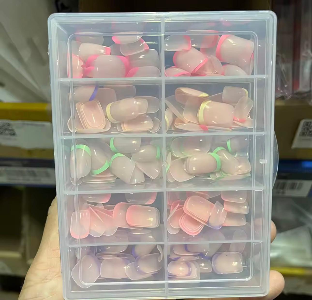French Press-On Nails Set | 240pcs Short Square Full Cover DIY – Mix Colors