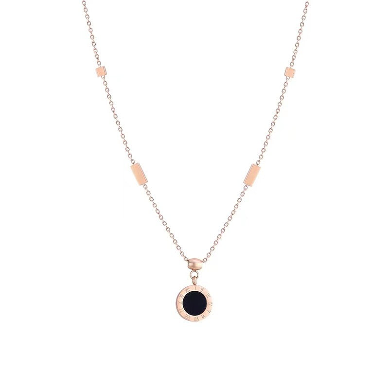 Female Clavicle Titanium Steel Necklace Roman Numerals Personality Neck Pendant