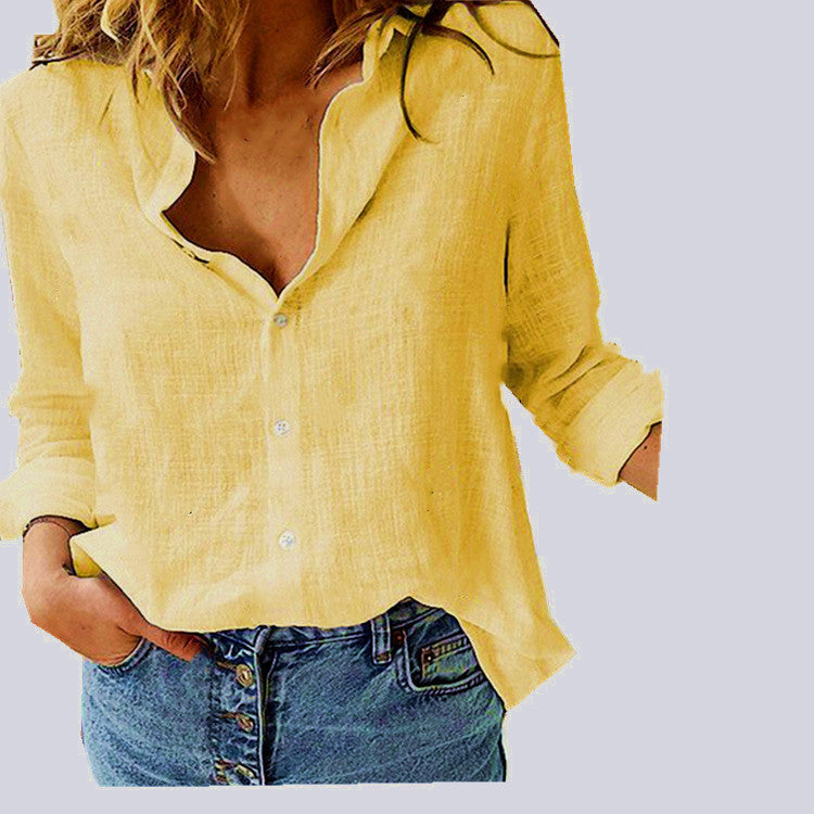 Lapel Long Sleeve Shirt Fashion Solid Color Button Top Women's Clothing
