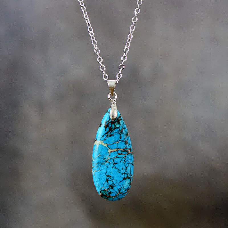 Emperor Stone Water Drop 18K Gold Plating Chain Pendant Necklace