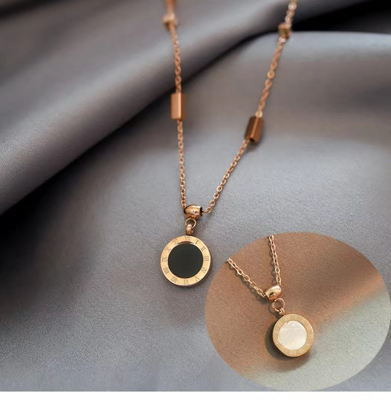 Female Clavicle Titanium Steel Necklace Roman Numerals Personality Neck Pendant