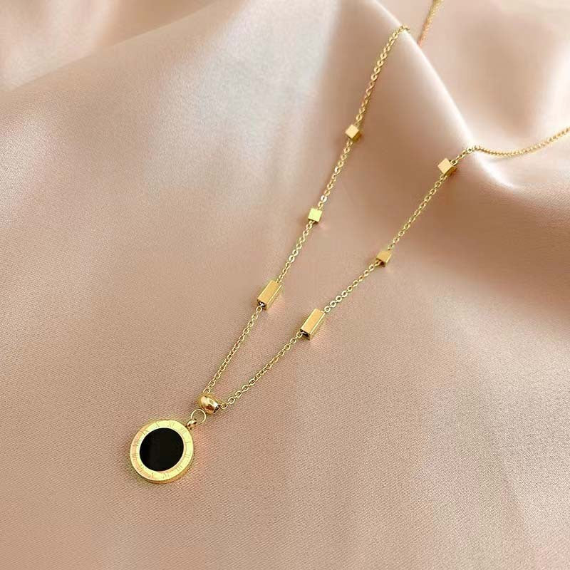 Female Clavicle Titanium Steel Necklace Roman Numerals Personality Neck Pendant