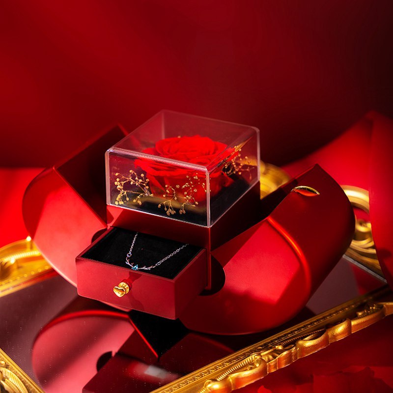 Fashion Jewelry Box Red Apple Christmas Gift Necklace Eternal Rose For Girl Mother's day.