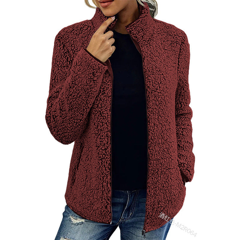 Fall Winter Warm Sweatshirt Stand Collar Solid Color Top Sweater Women's Casual .