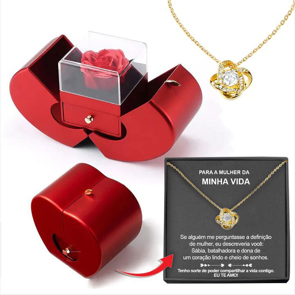 Fashion Jewelry Box Red Apple Christmas Gift Necklace Eternal Rose For Girl Mother's day.
