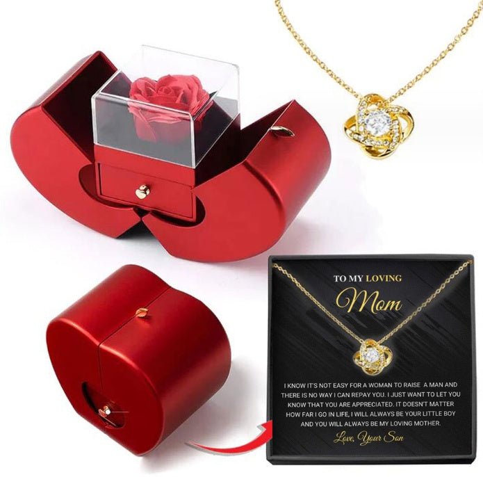 Fashion Jewelry Box Red Apple Christmas Gift Necklace Eternal Rose For Girl Mother's day.