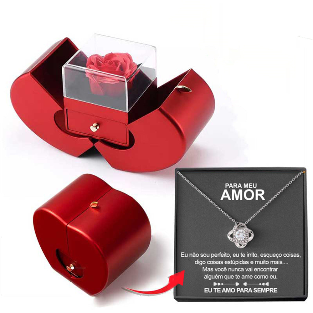 Fashion Jewelry Box Red Apple Christmas Gift Necklace Eternal Rose For Girl Mother's day.