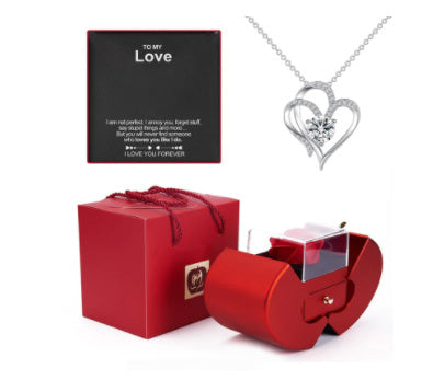 Fashion Jewelry Box Red Apple Christmas Gift Necklace Eternal Rose For Girl Mother's day.