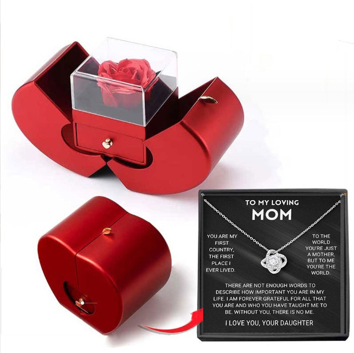 Fashion Jewelry Box Red Apple Christmas Gift Necklace Eternal Rose For Girl Mother's day.
