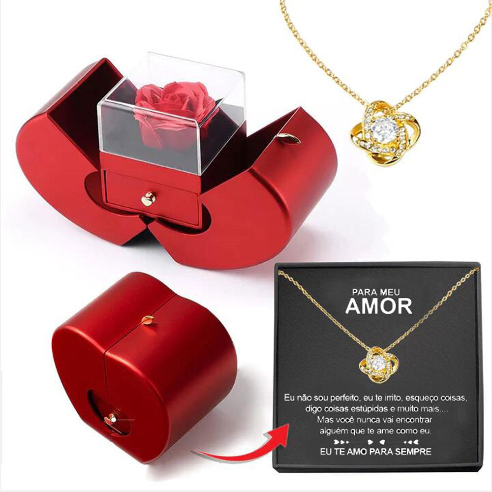 Fashion Jewelry Box Red Apple Christmas Gift Necklace Eternal Rose For Girl Mother's day.