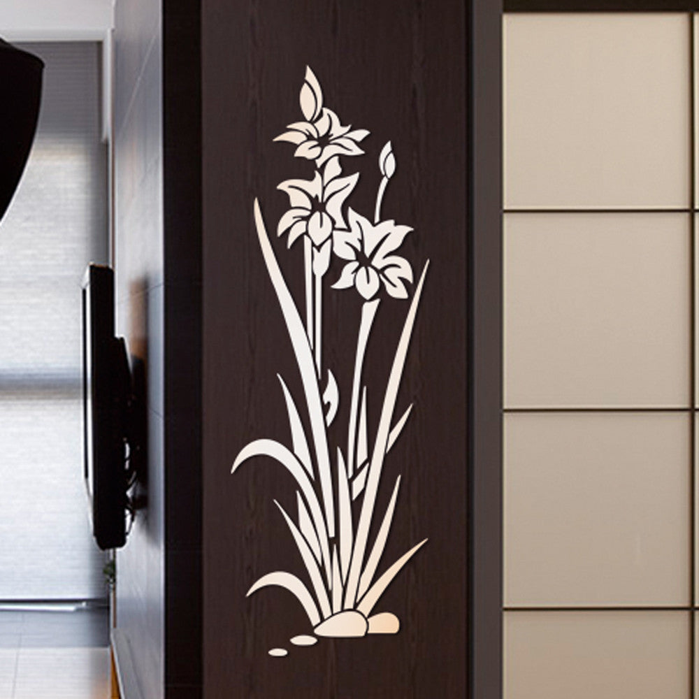 Acrylic Flower Plant Mirror Wall Sticker 3D Self-adhesive Bedroom Living Room Decoration