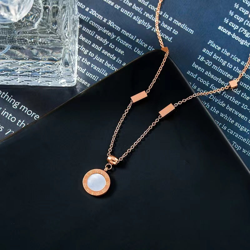 Female Clavicle Titanium Steel Necklace Roman Numerals Personality Neck Pendant