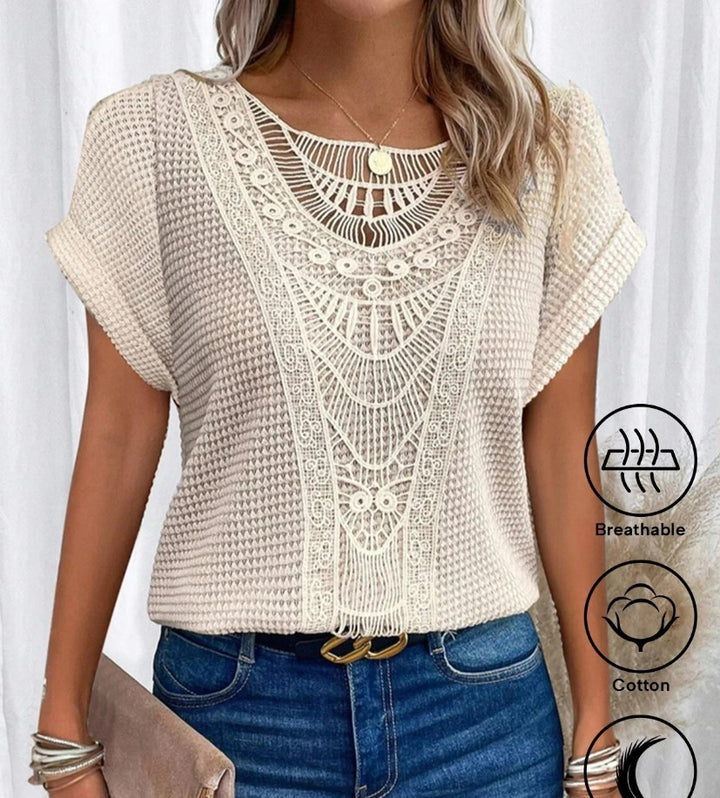 Summer Hollow Out Short-sleeved T-shirt Fashion .