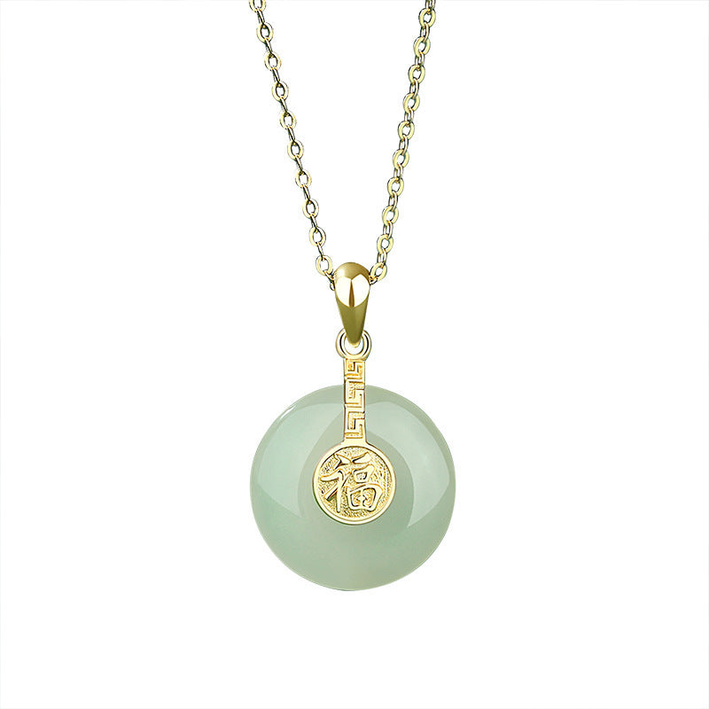 The New Nafu Peace Button And Field Jade Necklace 18K Gold.