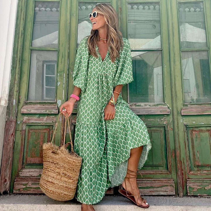 Summer Women's Vintage Printed Bohemian Dress Elegant Ladies Casual .