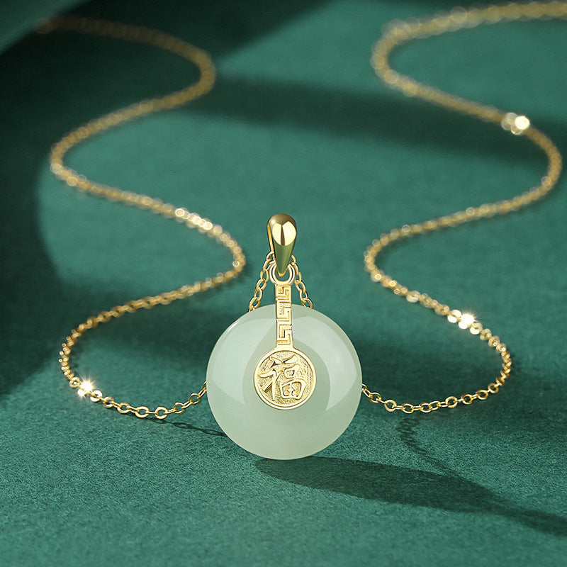 The New Nafu Peace Button And Field Jade Necklace 18K Gold.