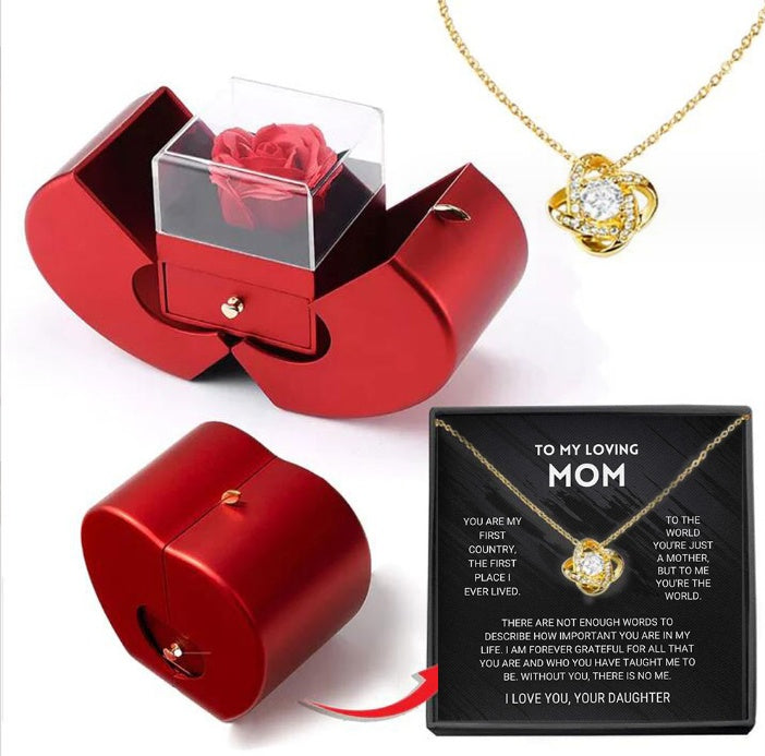 Fashion Jewelry Box Red Apple Christmas Gift Necklace Eternal Rose For Girl Mother's day.