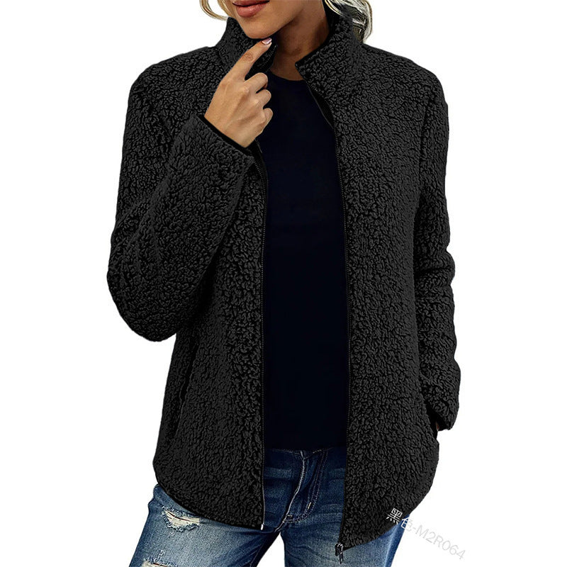 Fall Winter Warm Sweatshirt Stand Collar Solid Color Top Sweater Women's Casual .