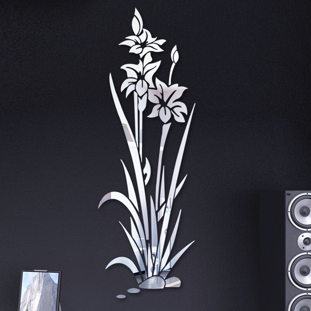 Acrylic Flower Plant Mirror Wall Sticker 3D Self-adhesive Bedroom Living Room Decoration