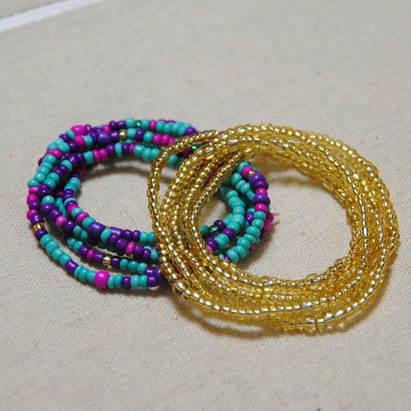 African Waist Bead Chain Set (2 Pcs) — Colorful Belly Chains for Women & Girls