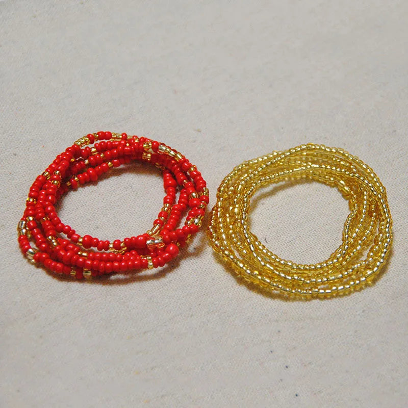 African Waist Bead Chain Set (2 Pcs) — Colorful Belly Chains for Women & Girls