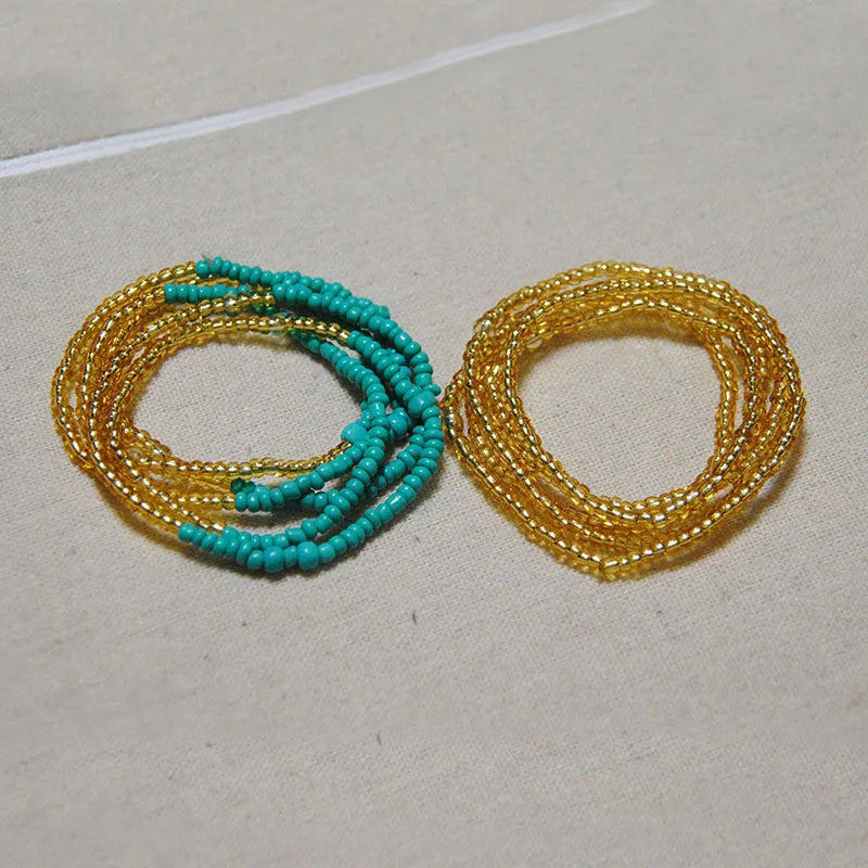 African Waist Bead Chain Set (2 Pcs) — Colorful Belly Chains for Women & Girls