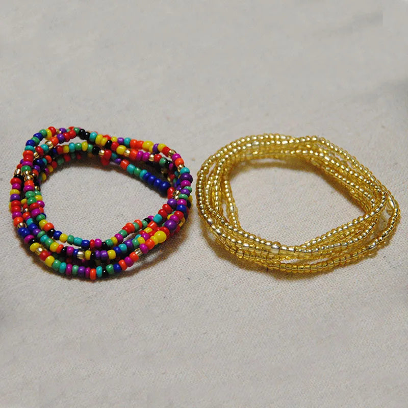 African Waist Bead Chain Set (2 Pcs) — Colorful Belly Chains for Women & Girls