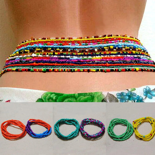 African Waist Bead Chain Set (2 Pcs) — Colorful Belly Chains for Women & Girls