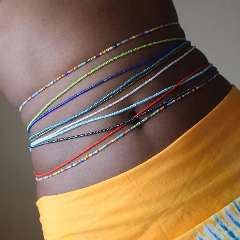 African Waist Bead Chain Set (2 Pcs) — Colorful Belly Chains for Women & Girls
