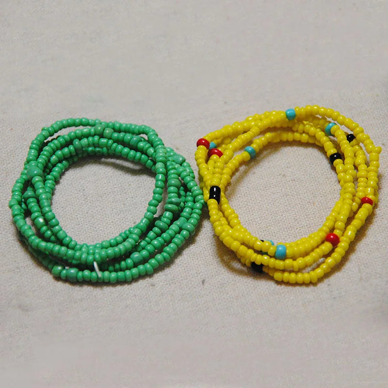 African Waist Bead Chain Set (2 Pcs) — Colorful Belly Chains for Women & Girls