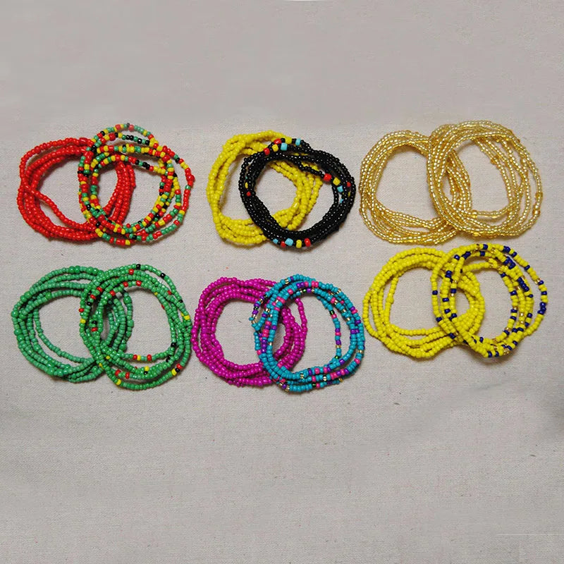 African Waist Bead Chain Set (2 Pcs) — Colorful Belly Chains for Women & Girls