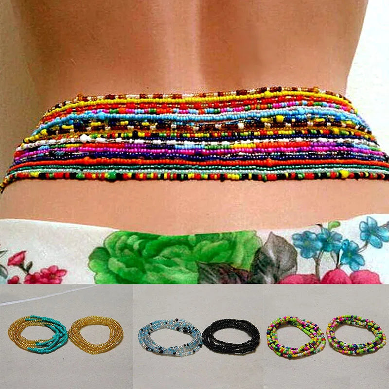 African Waist Bead Chain Set (2 Pcs) — Colorful Belly Chains for Women & Girls