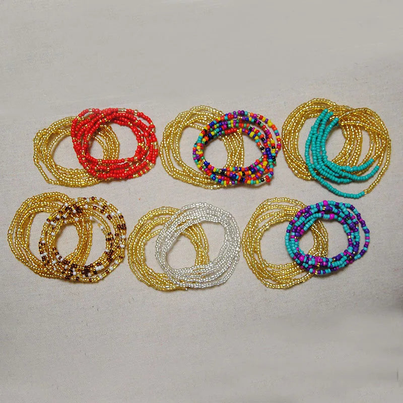 African Waist Bead Chain Set (2 Pcs) — Colorful Belly Chains for Women & Girls