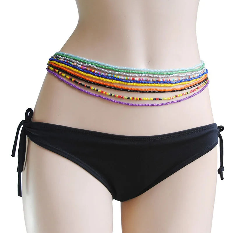 African Waist Bead Chain Set (2 Pcs) — Colorful Belly Chains for Women & Girls