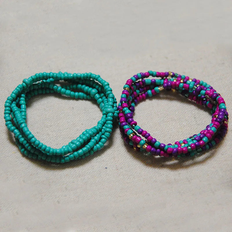 African Waist Bead Chain Set (2 Pcs) — Colorful Belly Chains for Women & Girls