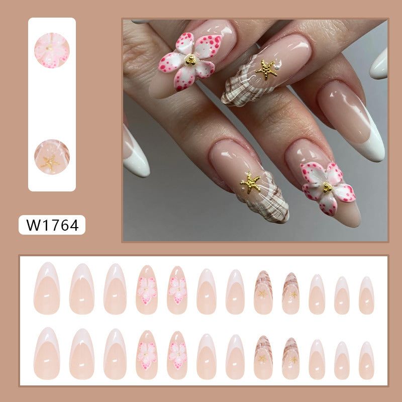 Flower French Style Fake Nails Rock Pattern Patch Removable