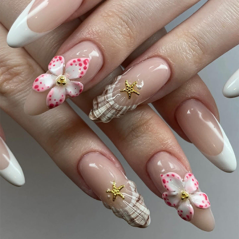 Flower French Style Fake Nails Rock Pattern Patch Removable