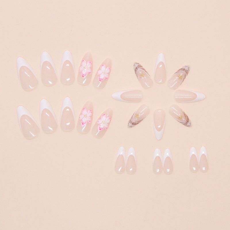 Flower French Style Fake Nails Rock Pattern Patch Removable