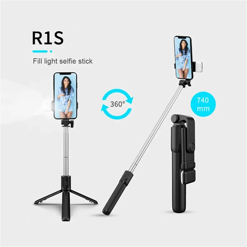 Selfie Stick Tripod with Bluetooth Remote & LED Fill Light – Phone Holder for Live Streaming