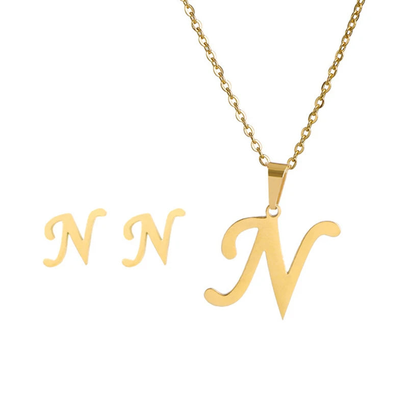 Personalized Initial Necklace & Earrings Set - Letter Jewelry Gift