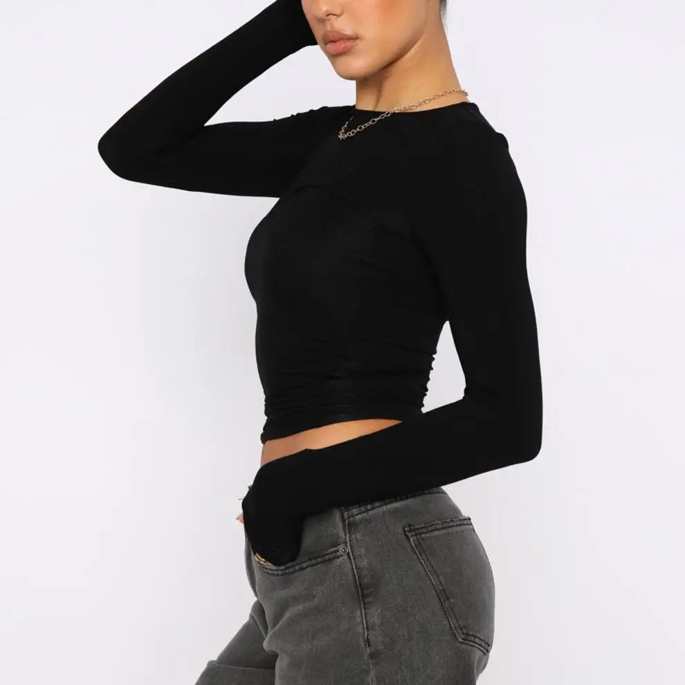 Basic Long Sleeve Crew Neck T-Shirt - Essential Top