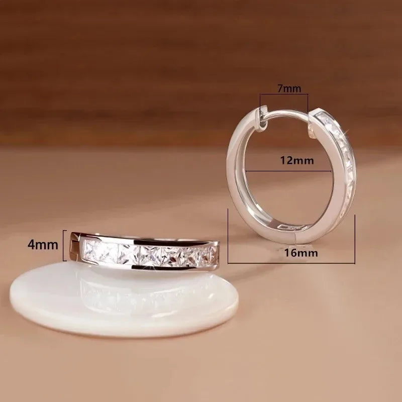 925 Sterling Silver Zirconia Circle Hoop Earrings - Elegant Round Studs