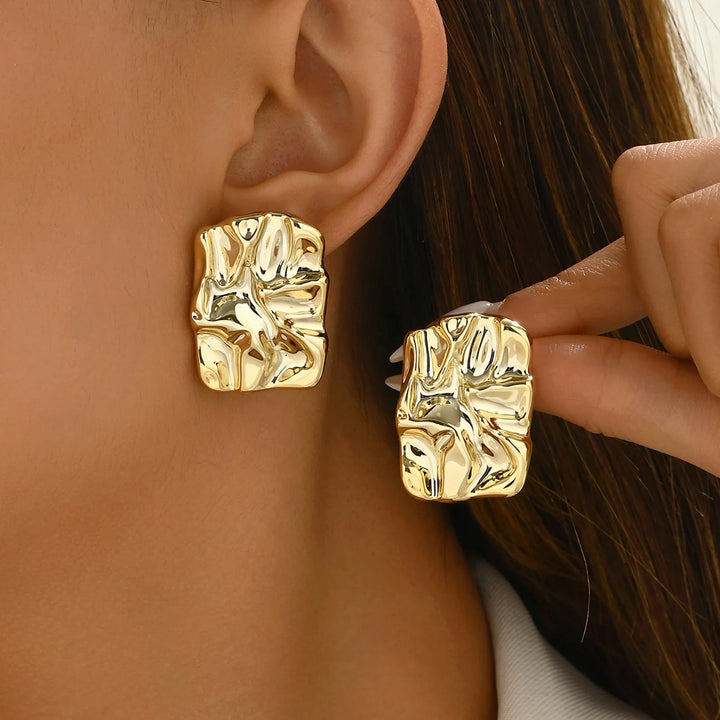 Geometric Irregular Metallic Earrings - Minimalist Statement Jewelry