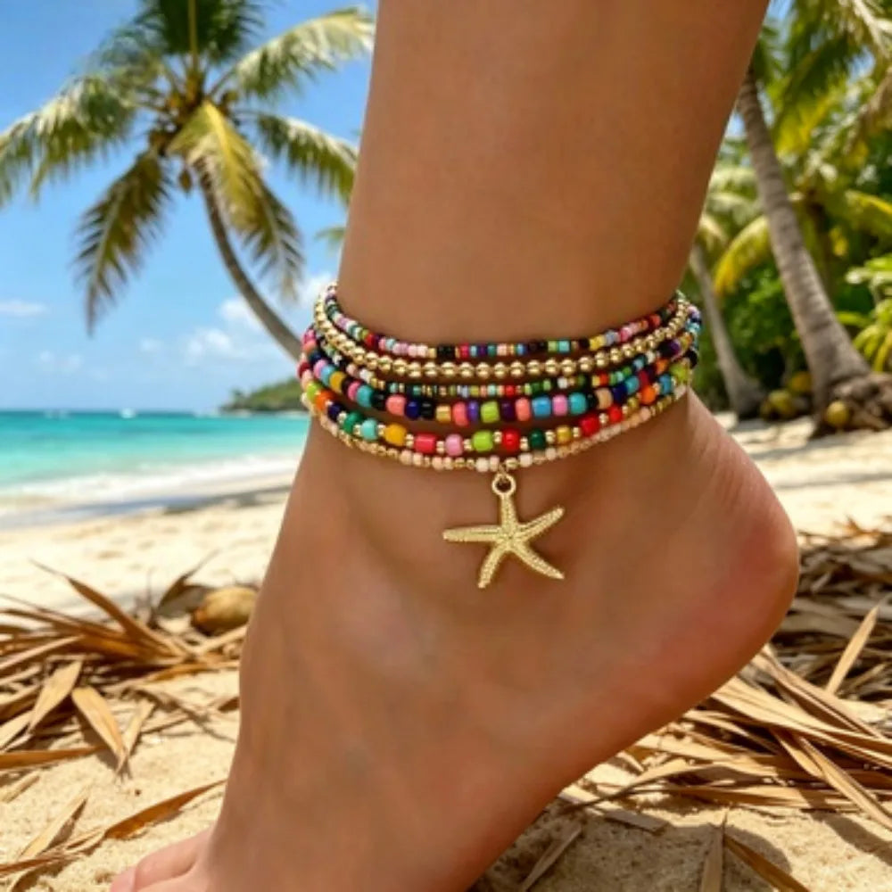 Tobillera Bohemia de Cuentas para Mujer – Pulsera de Playa Multicolor | Lamaquise