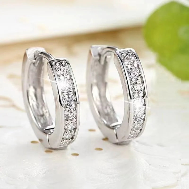925 Sterling Silver Zirconia Circle Hoop Earrings - Elegant Round Studs