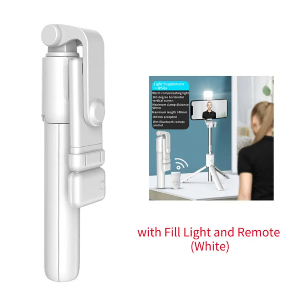 Selfie Stick Tripod with Bluetooth Remote & LED Fill Light – Phone Holder for Live Streaming